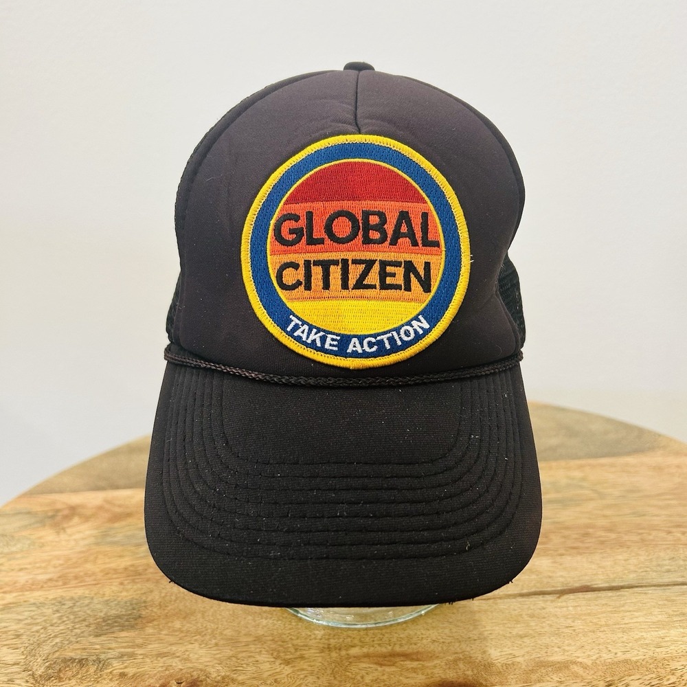 Global Citizen Aviator Nation Black Trucker Hat Snap Back Cap Rare OSFA
